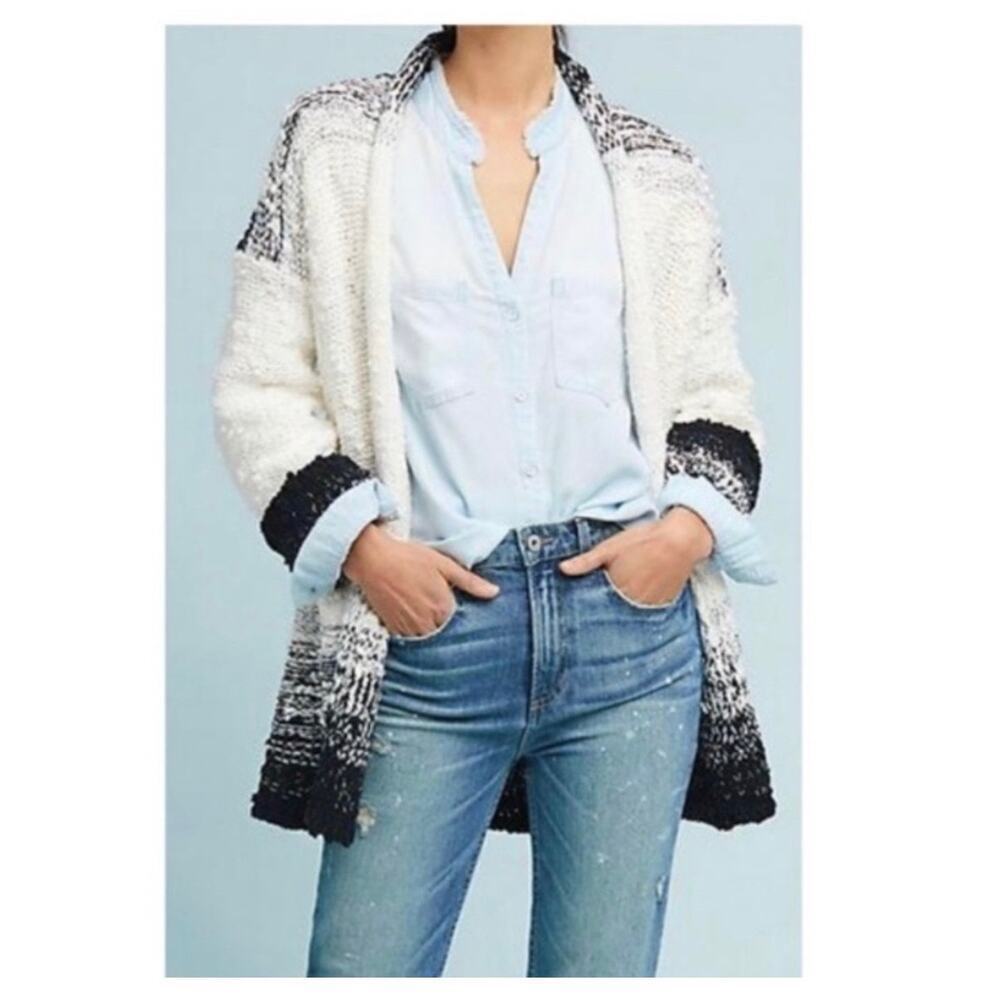 Anthropologie Akemi + Kin White/Black Cable Knit Duster